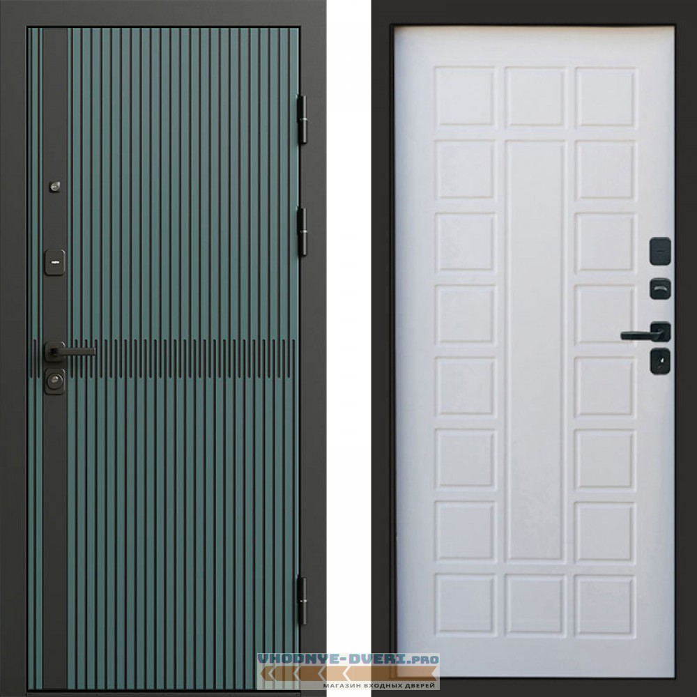 Входная дверь ГРАУНД Velutto Verde Бетон Престиж Белое дерево